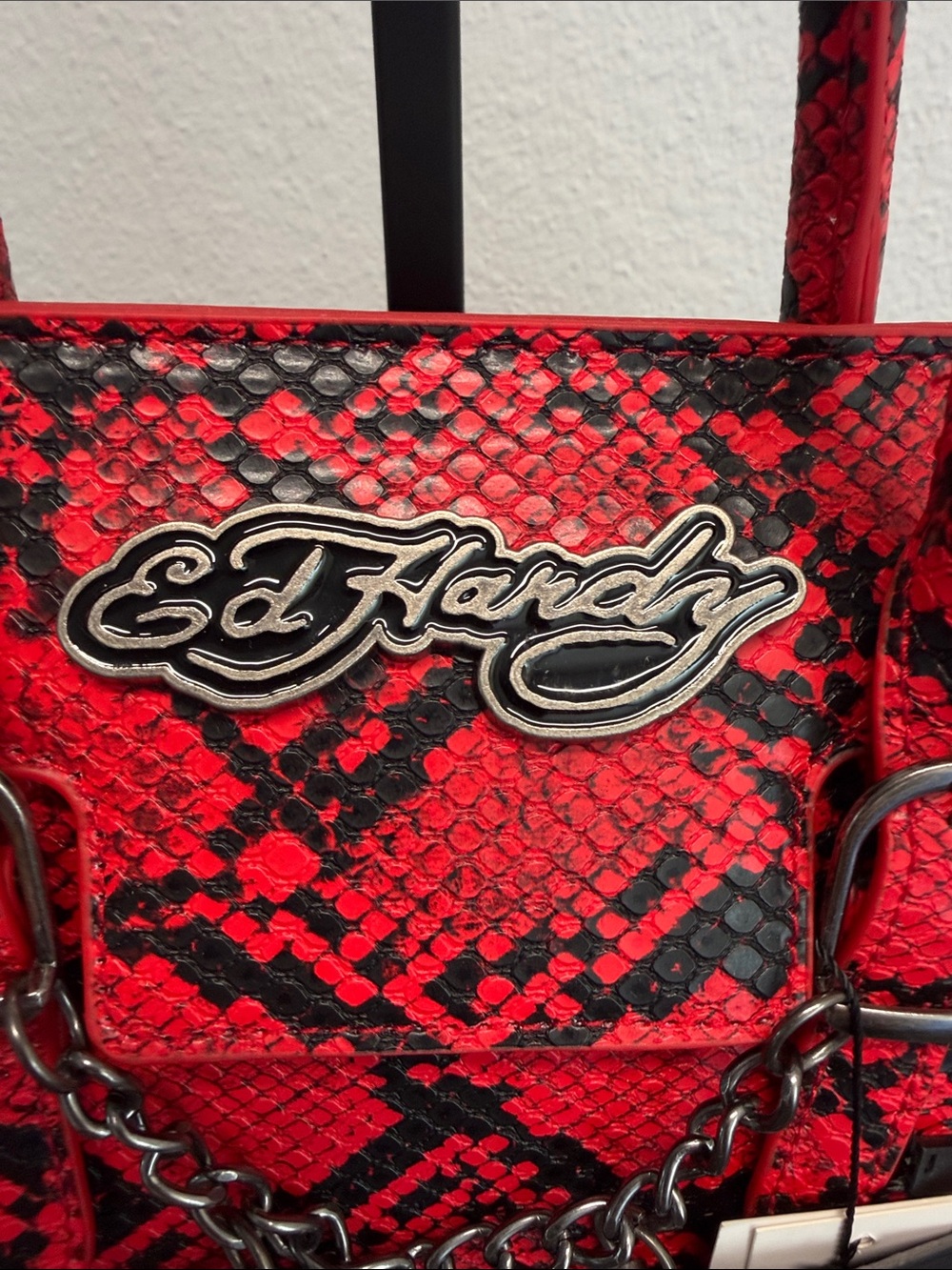 Ed Hardy | Snake-Print Top-Handle Satchel w/ Iconic Logo Bag Charms | Crossbody - Picture 3 of 9